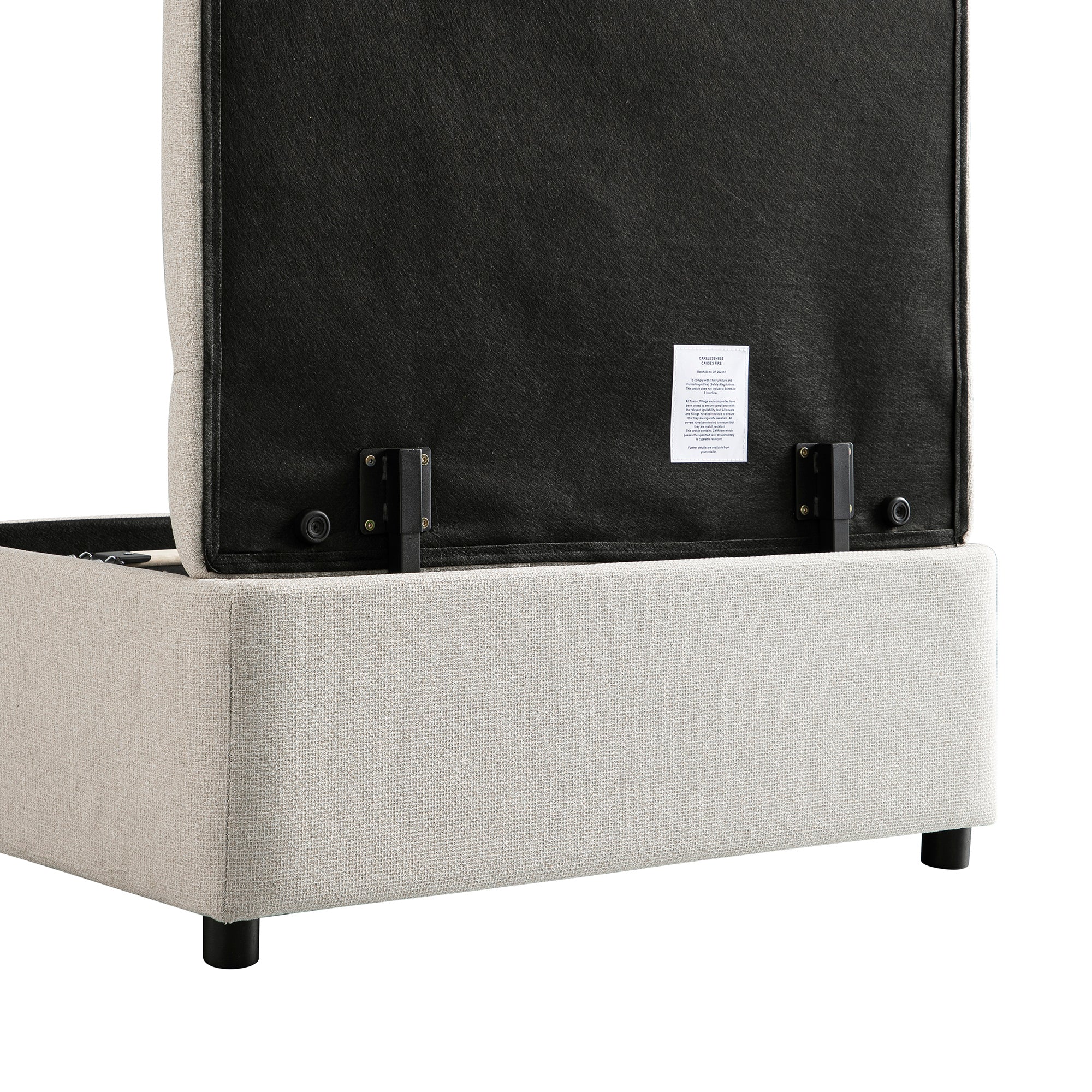 Portland Twin Buttoned Fold-Out Bed in Ottoman, Beige Woven Fabric