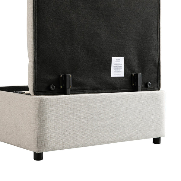 Portland Twin Buttoned Fold-Out Bed in Ottoman, Beige Woven Fabric