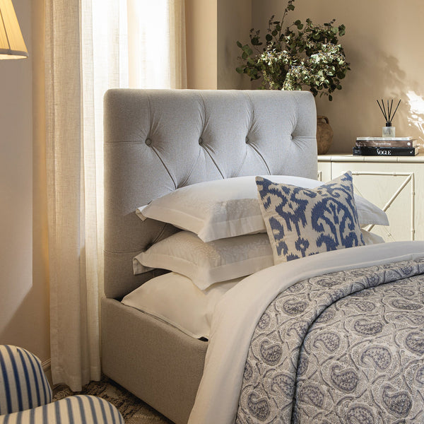 Portland Twin Buttoned Fold-Out Bed in Ottoman, Beige Woven Fabric