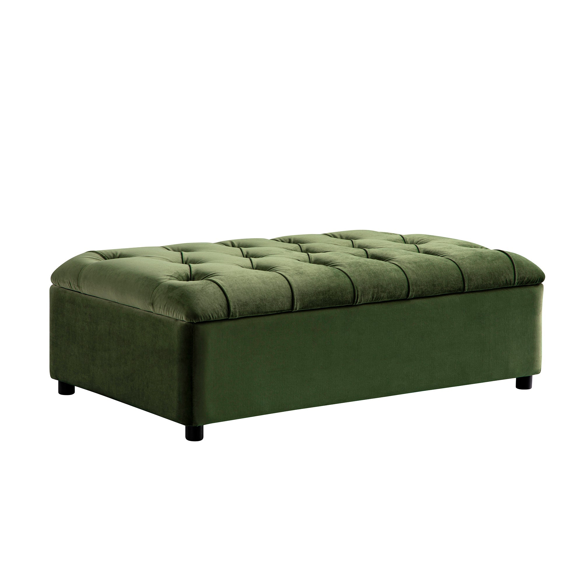 Portland Full size Buttoned Fold-Out Bed in Ottoman, Moss Green Velvet