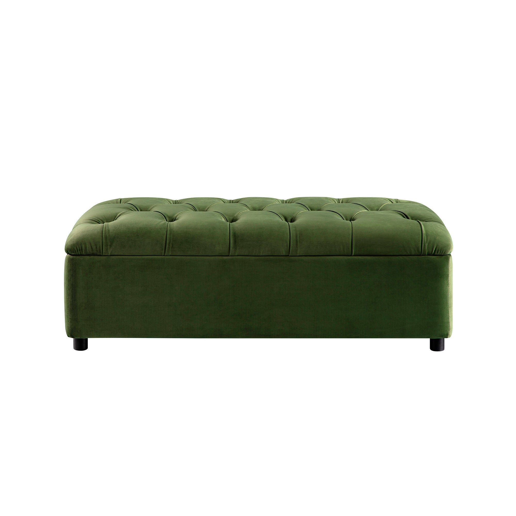 Portland Full size Buttoned Fold-Out Bed in Ottoman, Moss Green Velvet