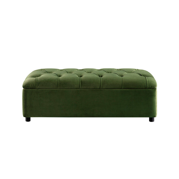 Portland Full size Buttoned Fold-Out Bed in Ottoman, Moss Green Velvet
