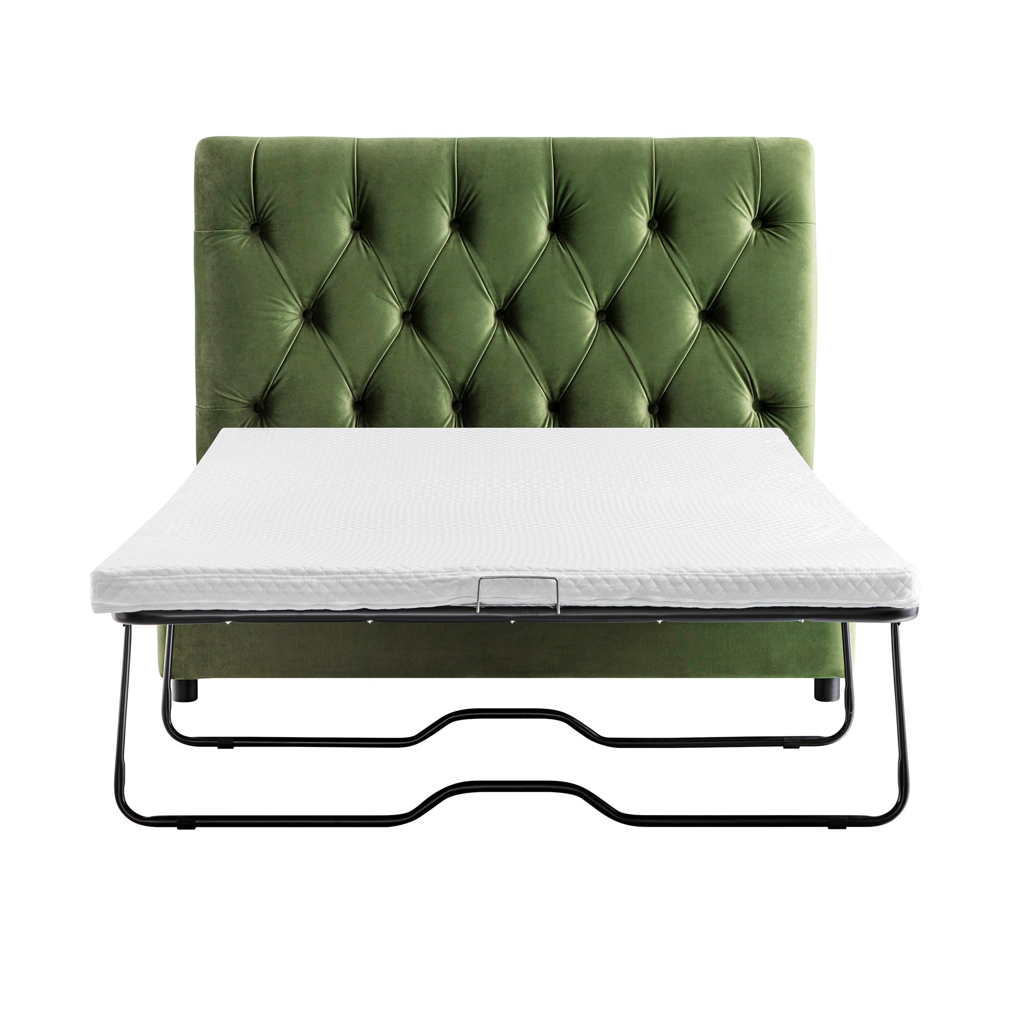 Portland Full size Buttoned Fold-Out Bed in Ottoman, Moss Green Velvet