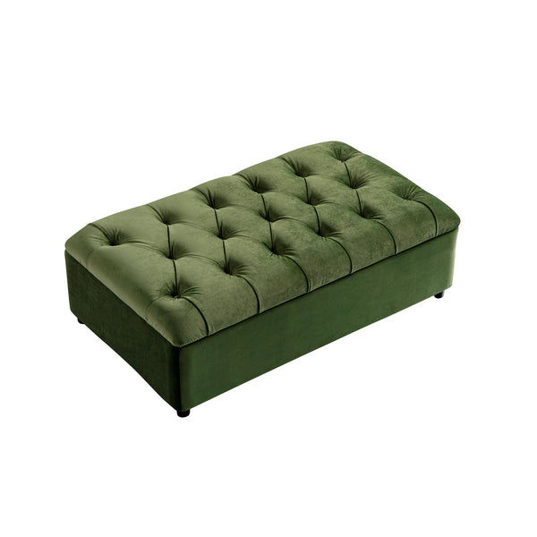 Portland Full size Buttoned Fold-Out Bed in Ottoman, Moss Green Velvet