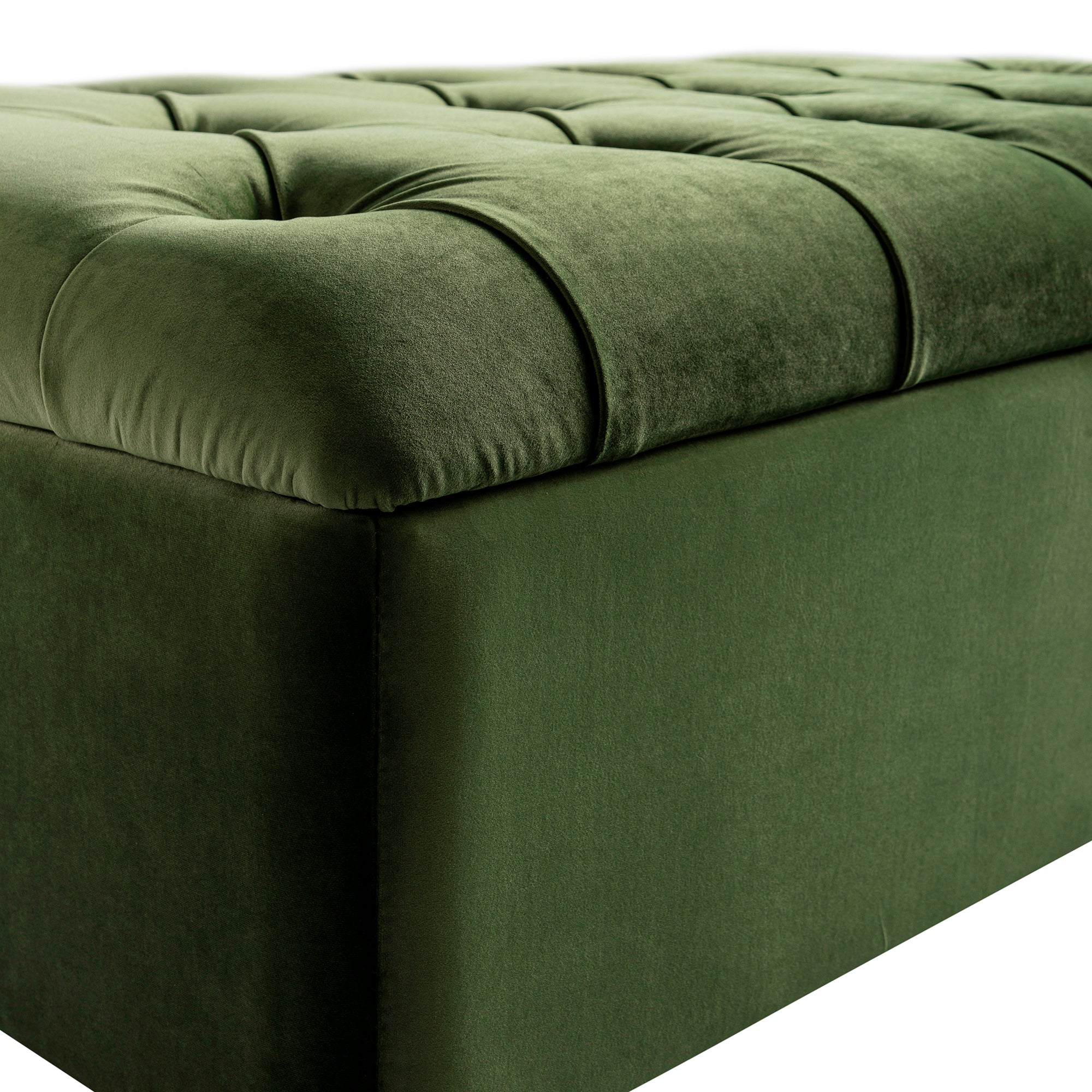 Portland Full size Buttoned Fold-Out Bed in Ottoman, Moss Green Velvet