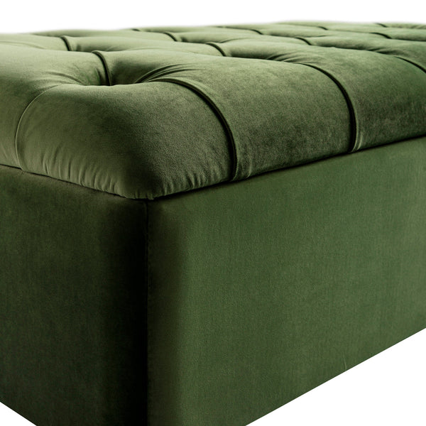 Portland Full size Buttoned Fold-Out Bed in Ottoman, Moss Green Velvet
