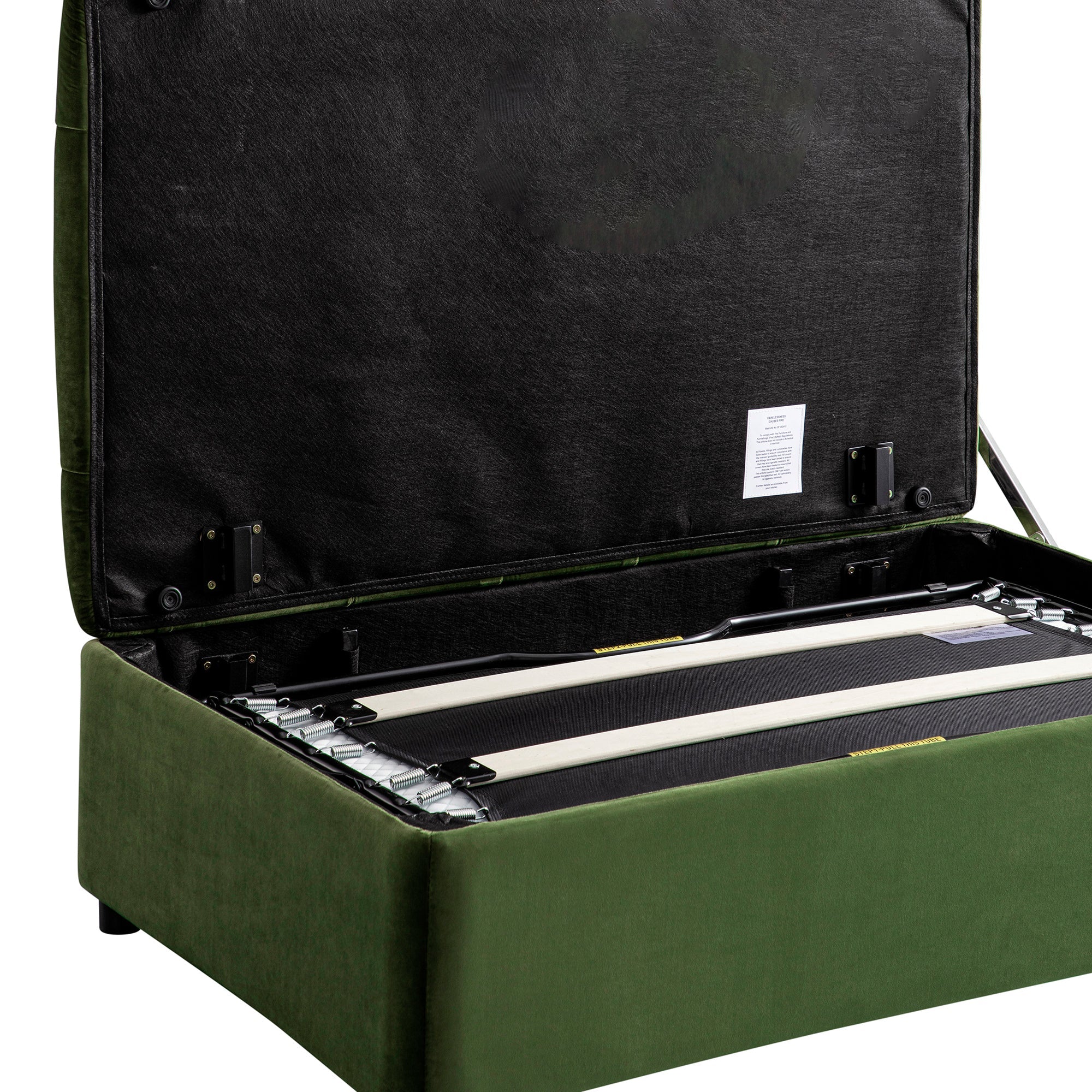 Portland Full size Buttoned Fold-Out Bed in Ottoman, Moss Green Velvet