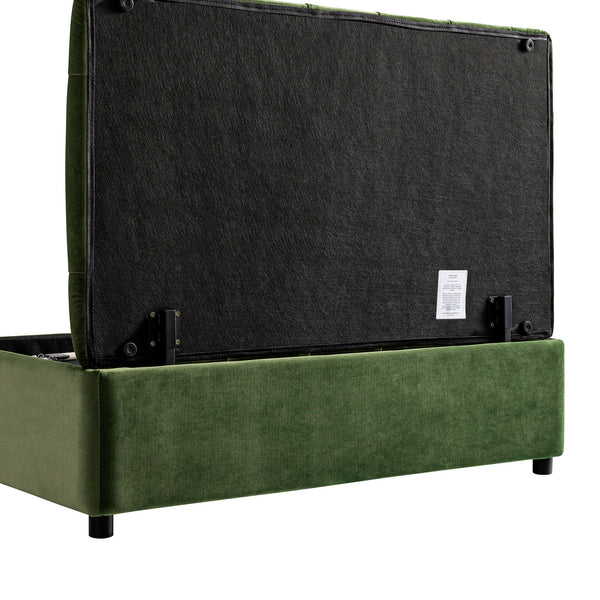 Portland Full size Buttoned Fold-Out Bed in Ottoman, Moss Green Velvet