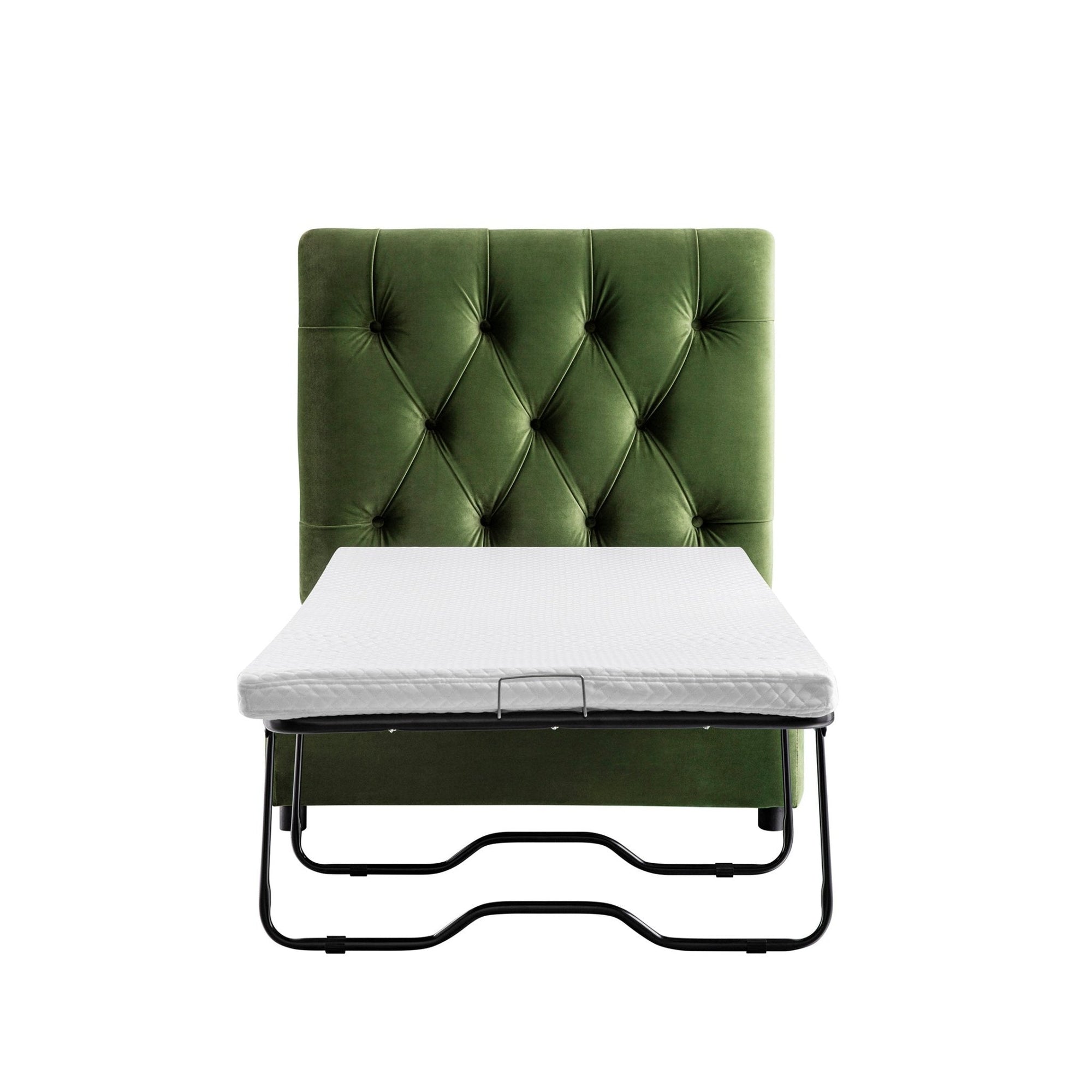 Portland Twin Buttoned Fold-Out Bed in Ottoman, Moss Green Velvet