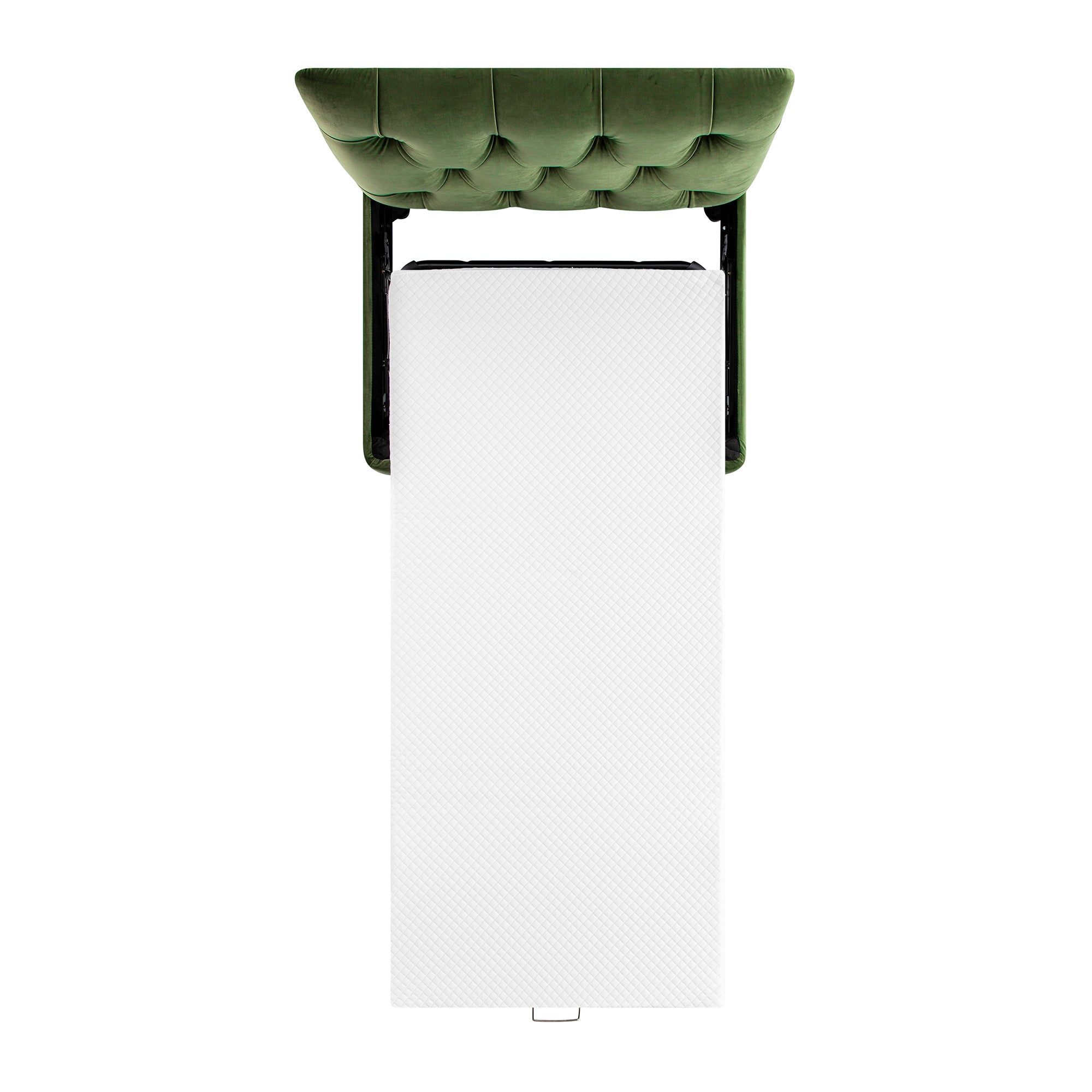 Portland Twin Buttoned Fold-Out Bed in Ottoman, Moss Green Velvet