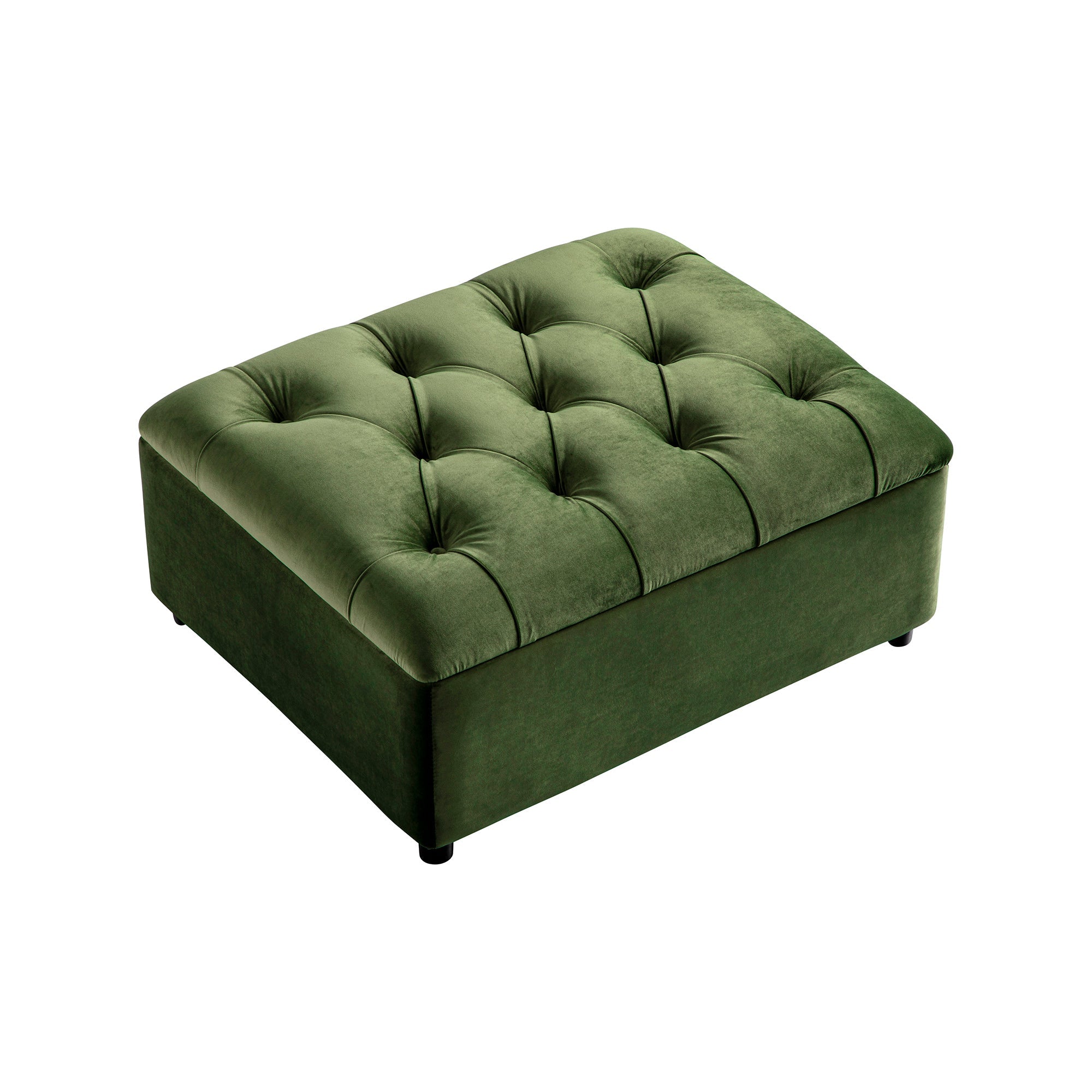 Portland Twin Buttoned Fold-Out Bed in Ottoman, Moss Green Velvet