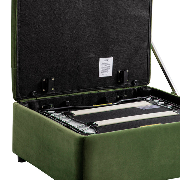 Portland Twin Buttoned Fold-Out Bed in Ottoman, Moss Green Velvet