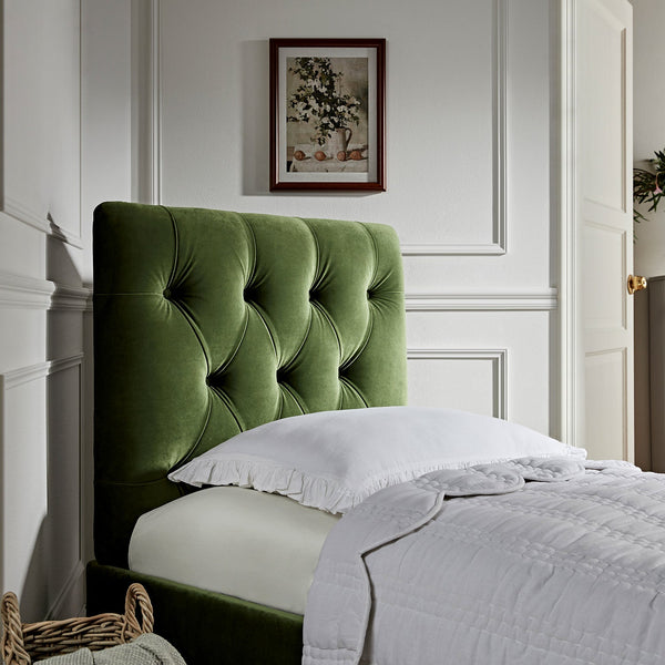 Portland Twin Buttoned Fold-Out Bed in Ottoman, Moss Green Velvet