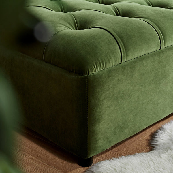 Portland Twin Buttoned Fold-Out Bed in Ottoman, Moss Green Velvet