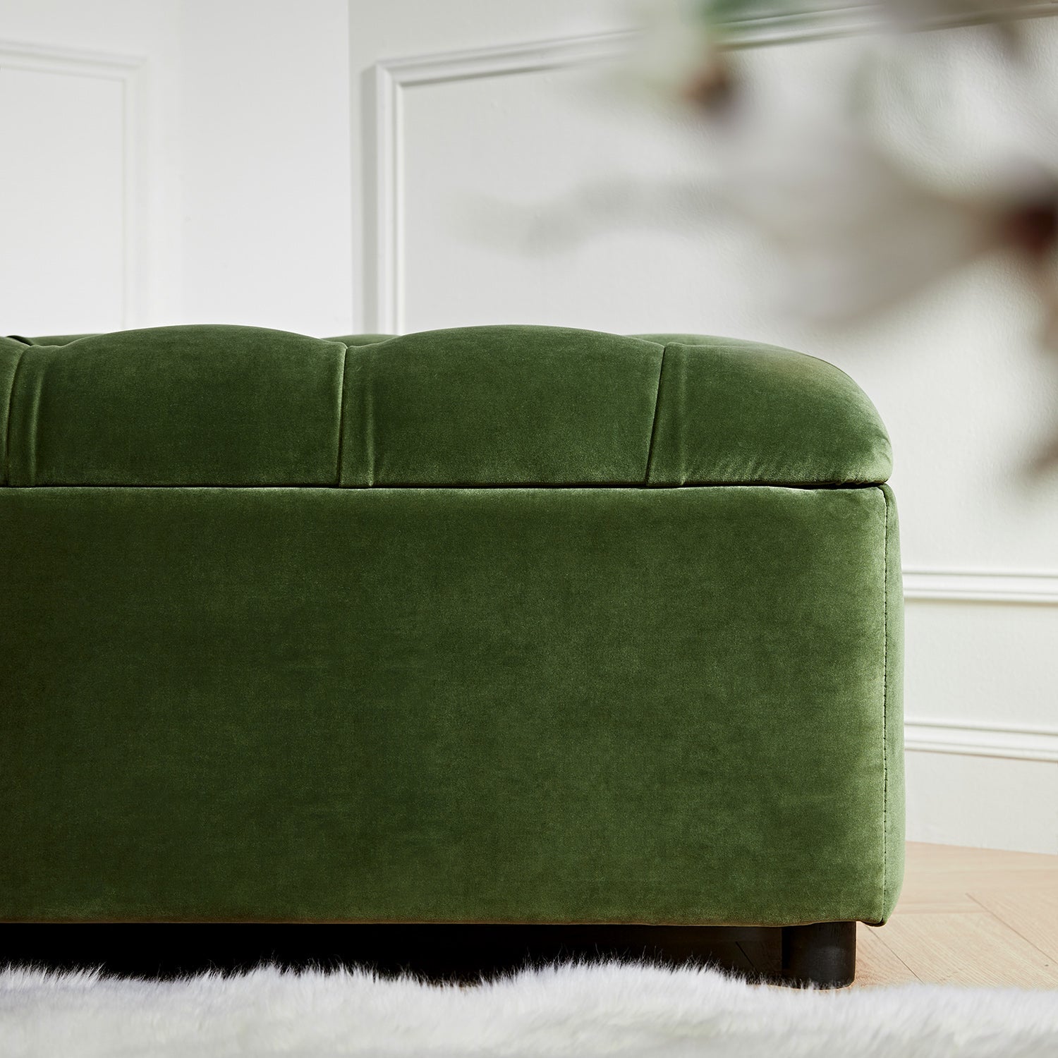 Portland Twin Buttoned Fold-Out Bed in Ottoman, Moss Green Velvet
