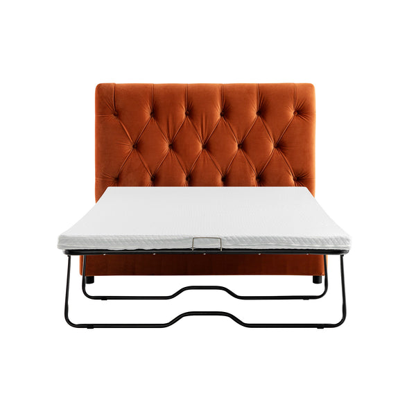 Portland Full size Buttoned Fold-Out Bed in Ottoman, Rust Velvet