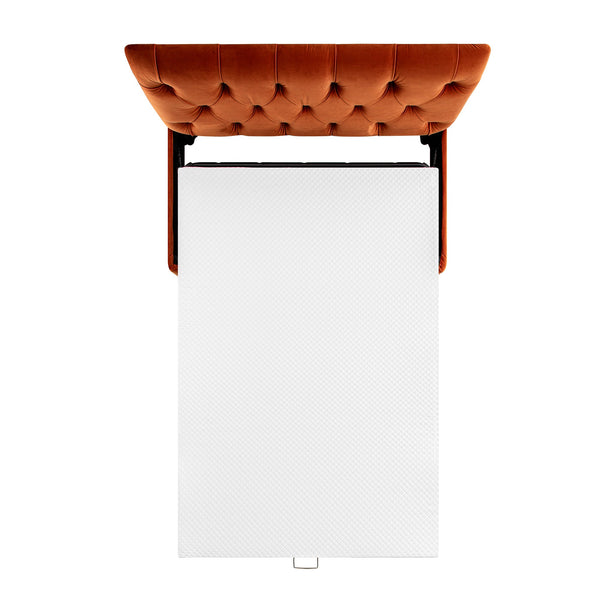 Portland Full size Buttoned Fold-Out Bed in Ottoman, Rust Velvet