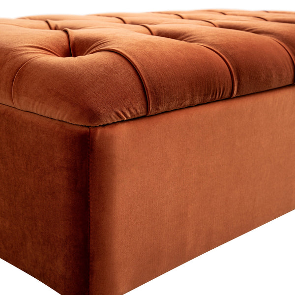 Portland Full size Buttoned Fold-Out Bed in Ottoman, Rust Velvet