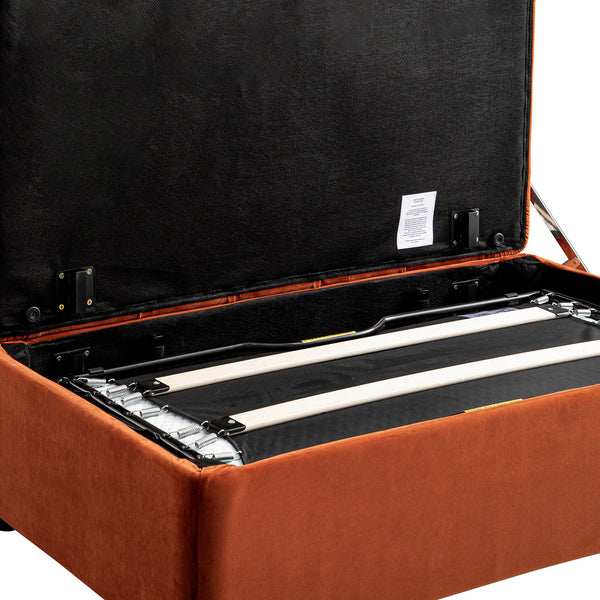 Portland Full size Buttoned Fold-Out Bed in Ottoman, Rust Velvet