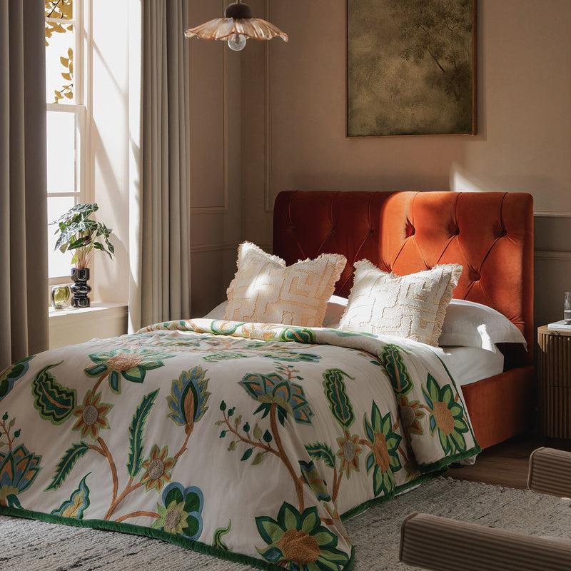 Portland Full size Buttoned Fold-Out Bed in Ottoman, Rust Velvet