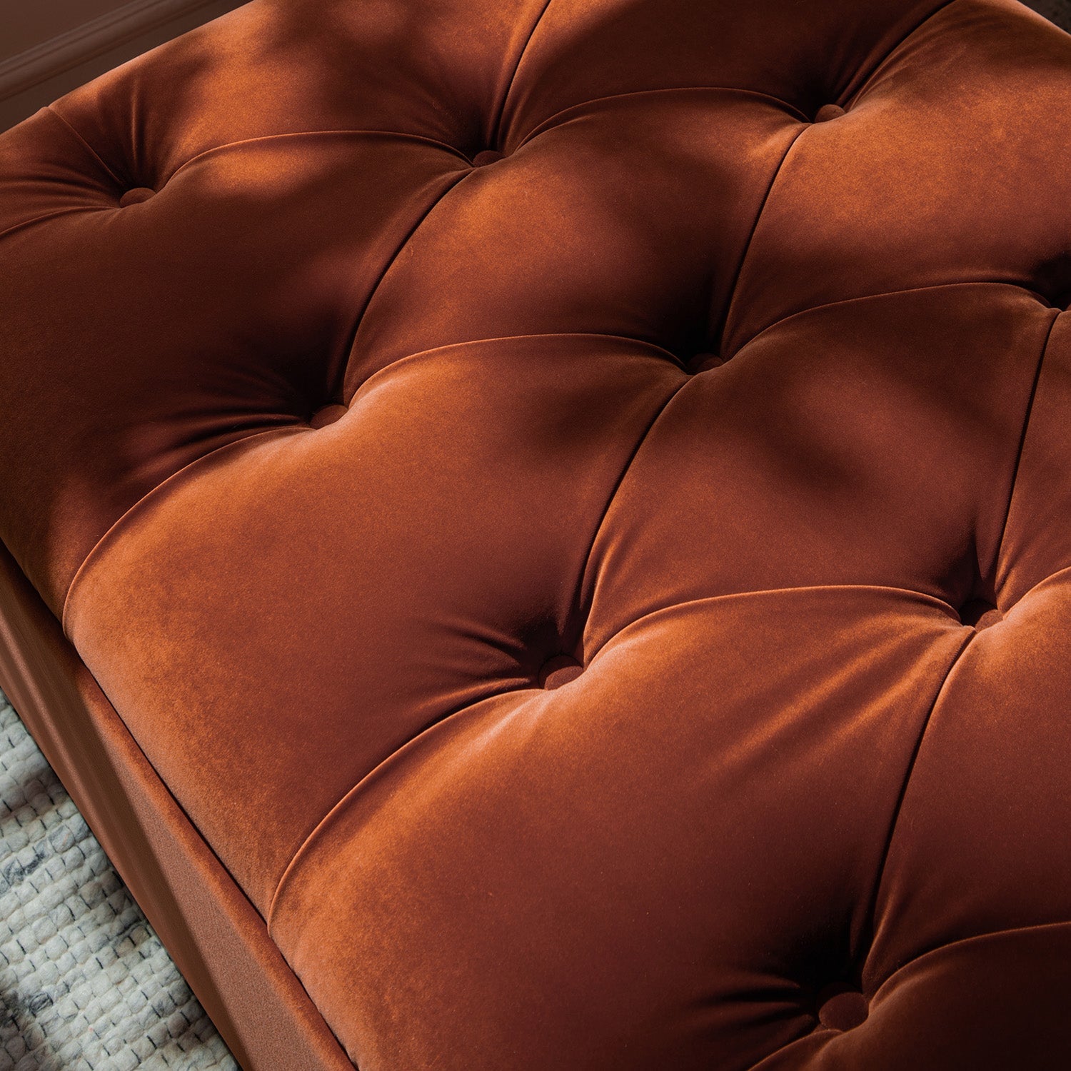 Portland Full size Buttoned Fold-Out Bed in Ottoman, Rust Velvet