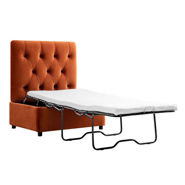 Portland Twin Buttoned Fold-Out Bed in Ottoman, Rust Velvet