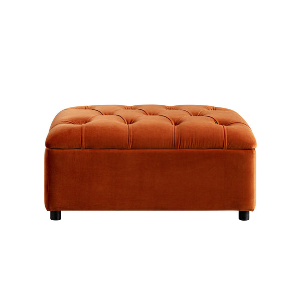 Portland Twin Buttoned Fold-Out Bed in Ottoman, Rust Velvet