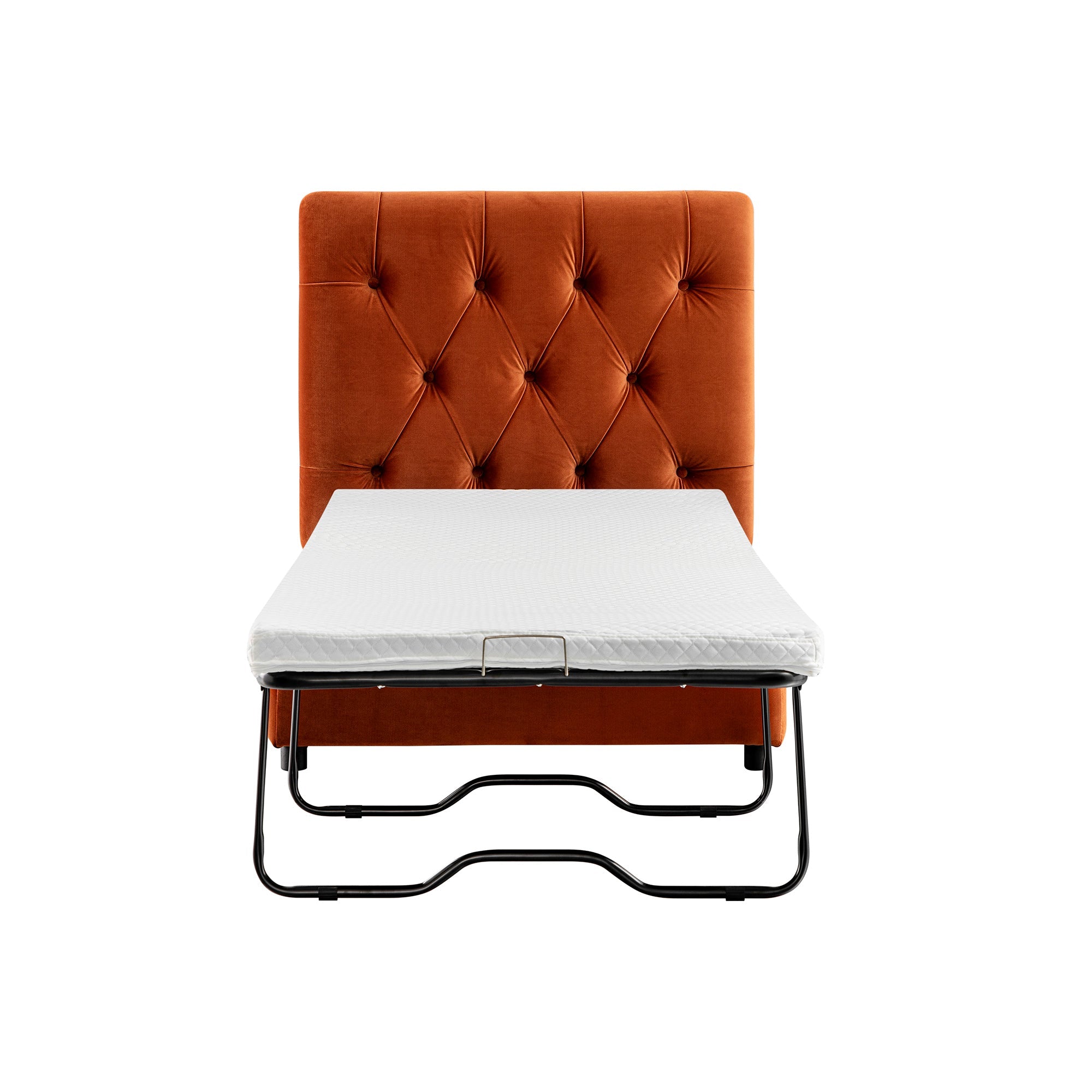 Portland Twin Buttoned Fold-Out Bed in Ottoman, Rust Velvet