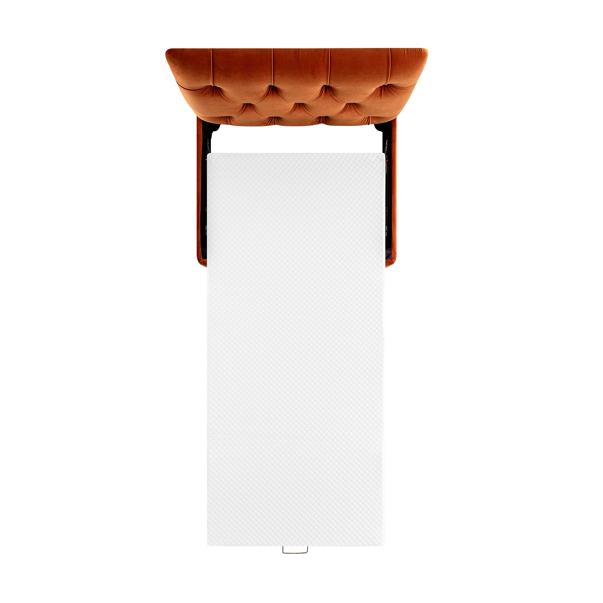 Portland Twin Buttoned Fold-Out Bed in Ottoman, Rust Velvet