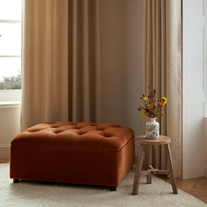 Portland Twin Buttoned Fold-Out Bed in Ottoman, Rust Velvet