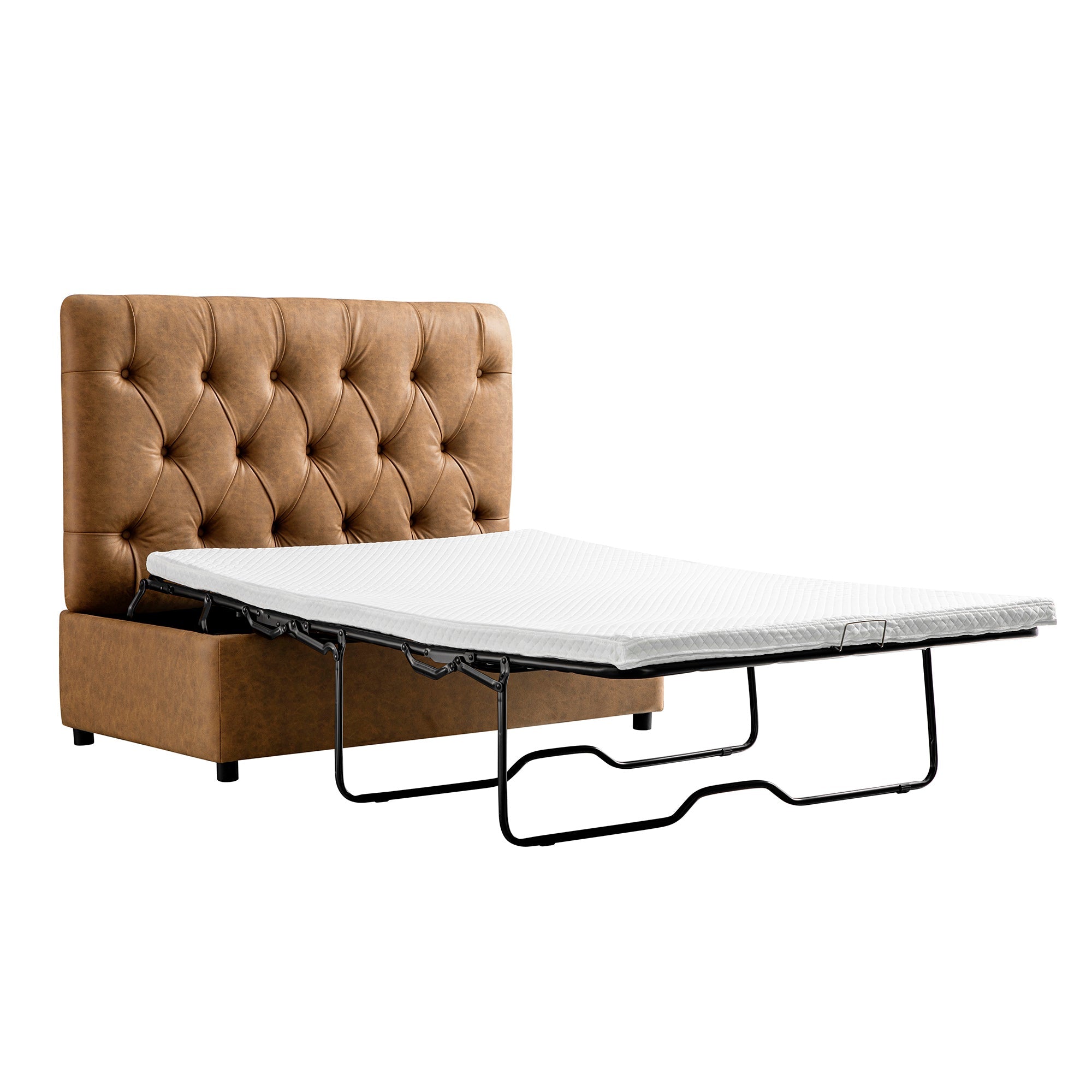 Portland Full size Buttoned Fold-Out Bed in Ottoman, Tan Faux Suede