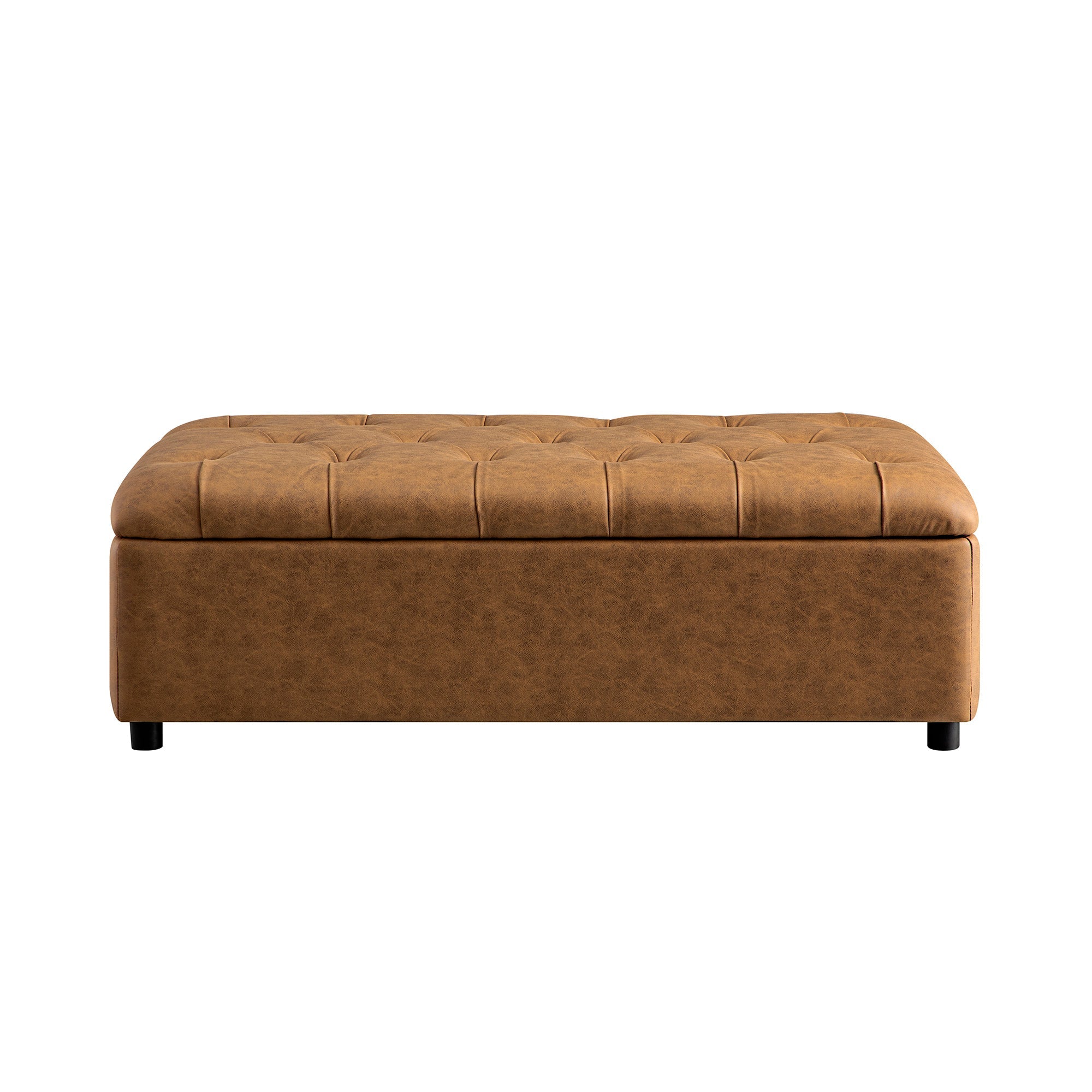 Portland Full size Buttoned Fold-Out Bed in Ottoman, Tan Faux Suede