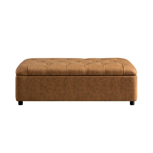Portland Full size Buttoned Fold-Out Bed in Ottoman, Tan Faux Suede