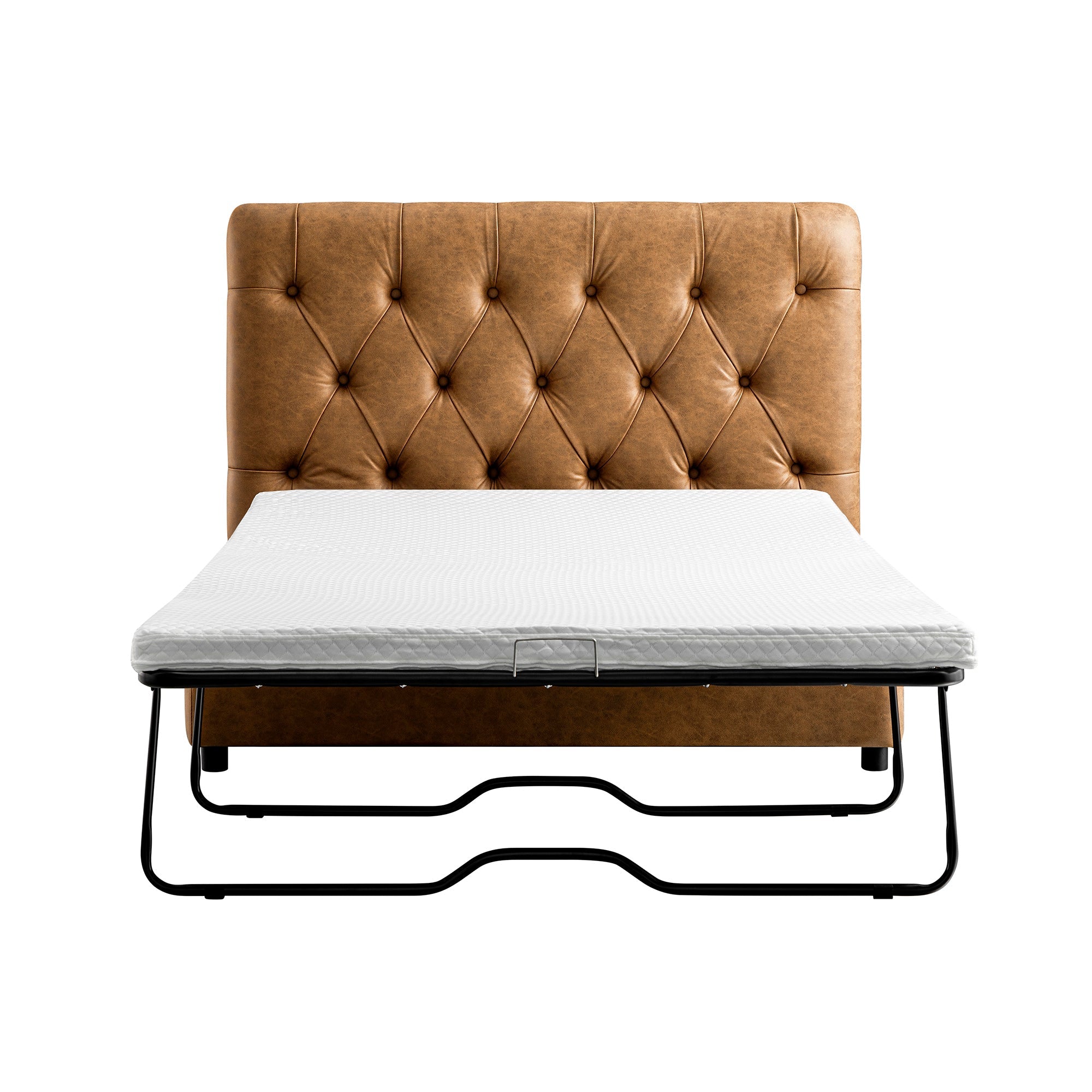 Portland Full size Buttoned Fold-Out Bed in Ottoman, Tan Faux Suede