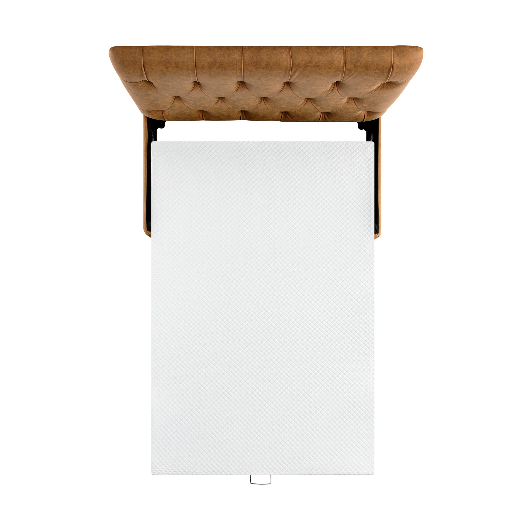 Portland Full size Buttoned Fold-Out Bed in Ottoman, Tan Faux Suede