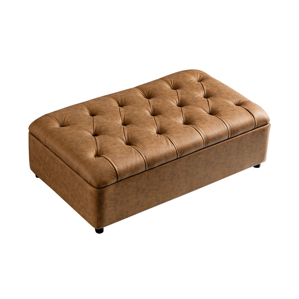 Portland Full size Buttoned Fold-Out Bed in Ottoman, Tan Faux Suede