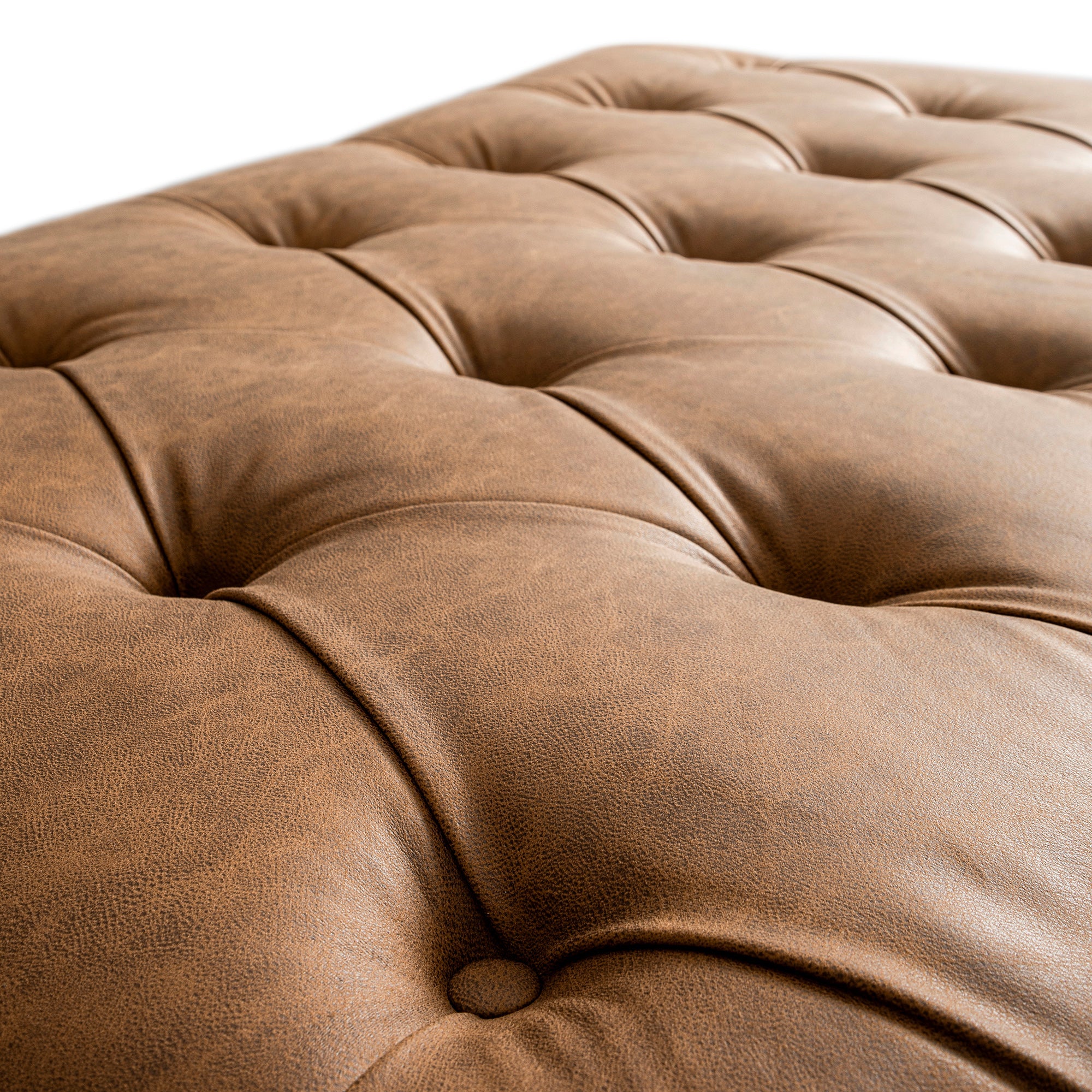 Portland Full size Buttoned Fold-Out Bed in Ottoman, Tan Faux Suede