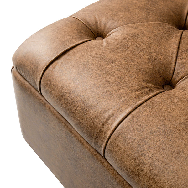 Portland Full size Buttoned Fold-Out Bed in Ottoman, Tan Faux Suede