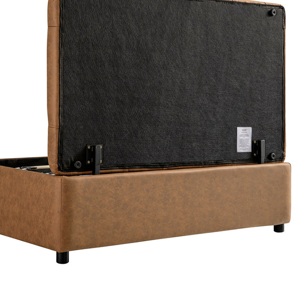 Portland Full size Buttoned Fold-Out Bed in Ottoman, Tan Faux Suede