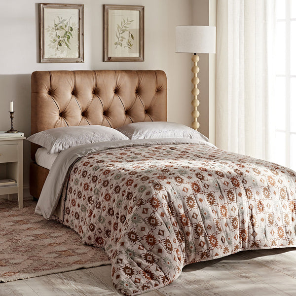 Portland Full size Buttoned Fold-Out Bed in Ottoman, Tan Faux Suede