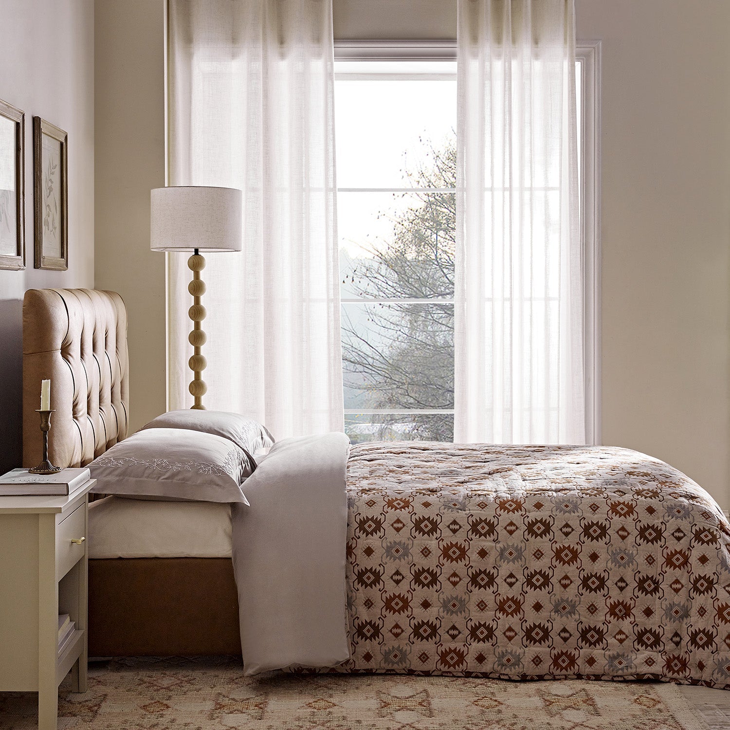 Portland Full size Buttoned Fold-Out Bed in Ottoman, Tan Faux Suede