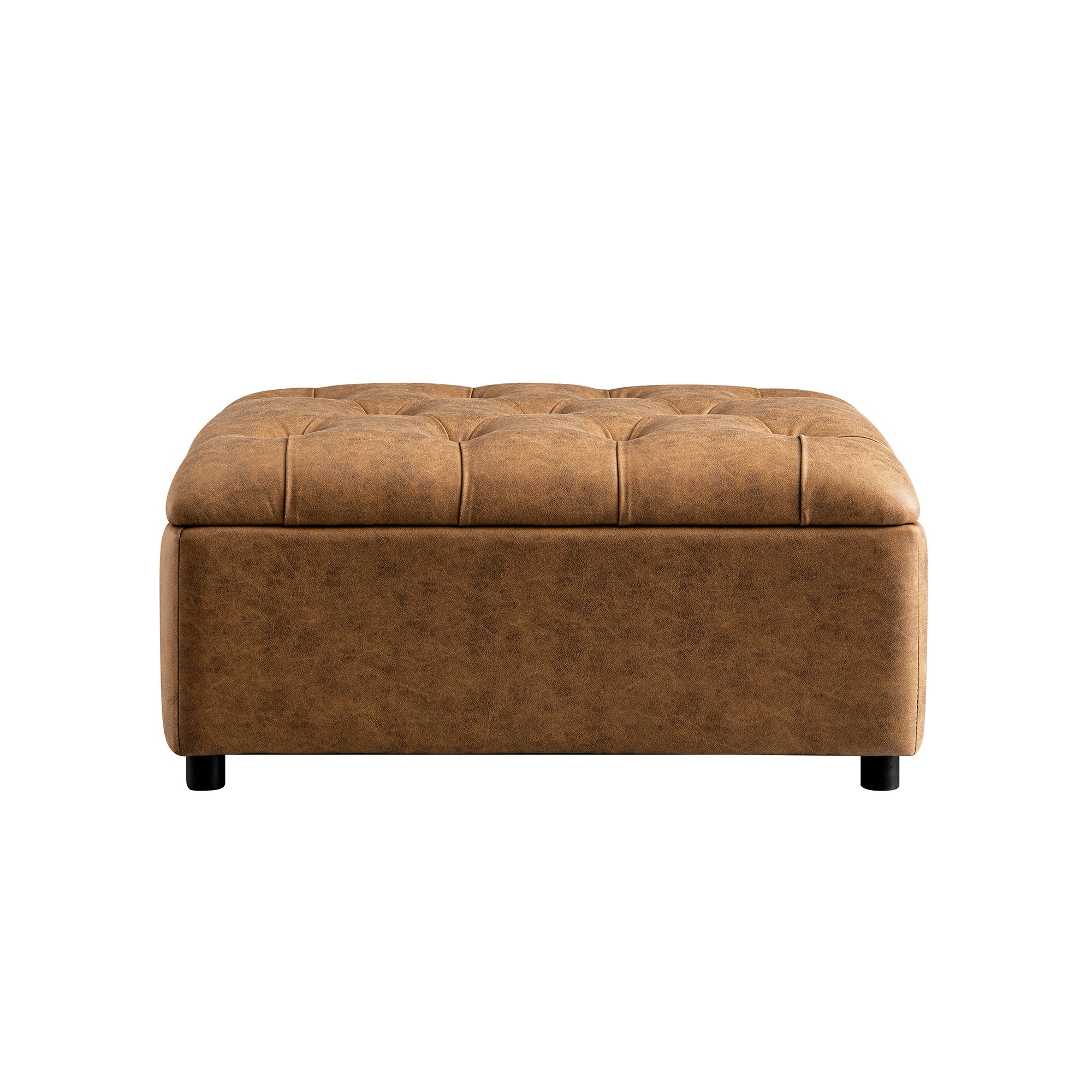 Portland Twin Buttoned Fold-Out Bed in Ottoman, Tan Faux Suede