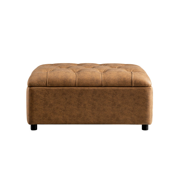 Portland Twin Buttoned Fold-Out Bed in Ottoman, Tan Faux Suede