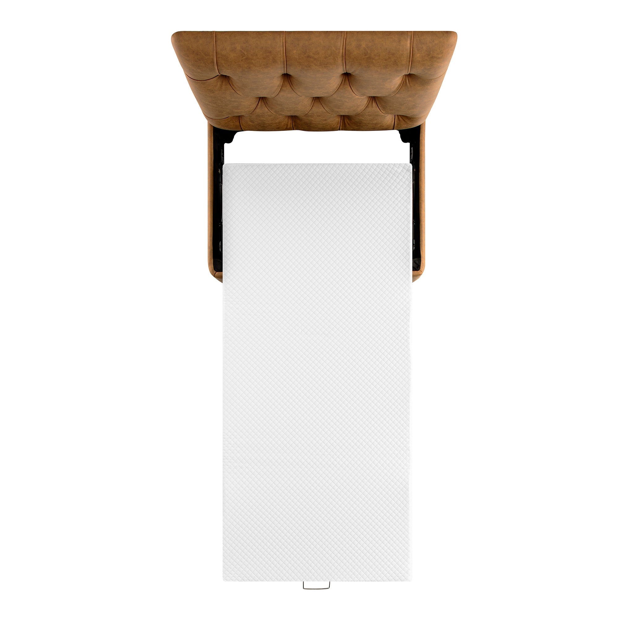 Portland Twin Buttoned Fold-Out Bed in Ottoman, Tan Faux Suede