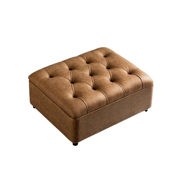 Portland Twin Buttoned Fold-Out Bed in Ottoman, Tan Faux Suede