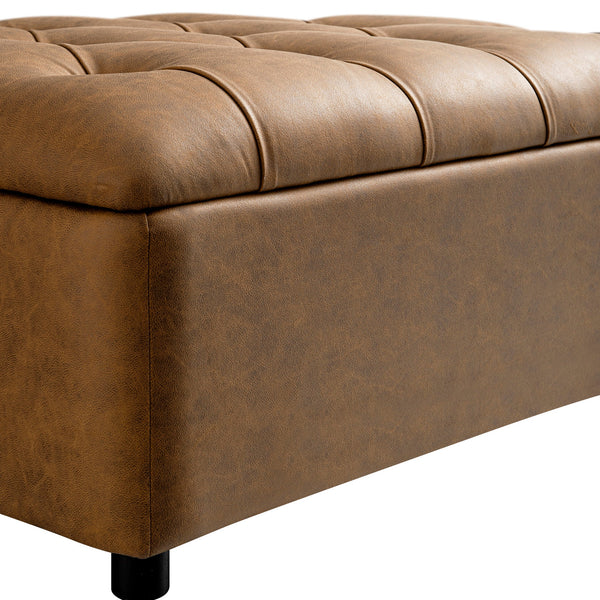 Portland Twin Buttoned Fold-Out Bed in Ottoman, Tan Faux Suede