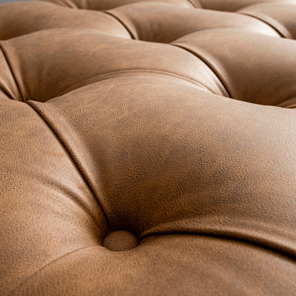 Portland Twin Buttoned Fold-Out Bed in Ottoman, Tan Faux Suede