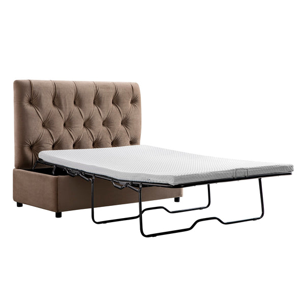 Portland Full size Buttoned Fold-Out Bed in Ottoman, Mink Velvet