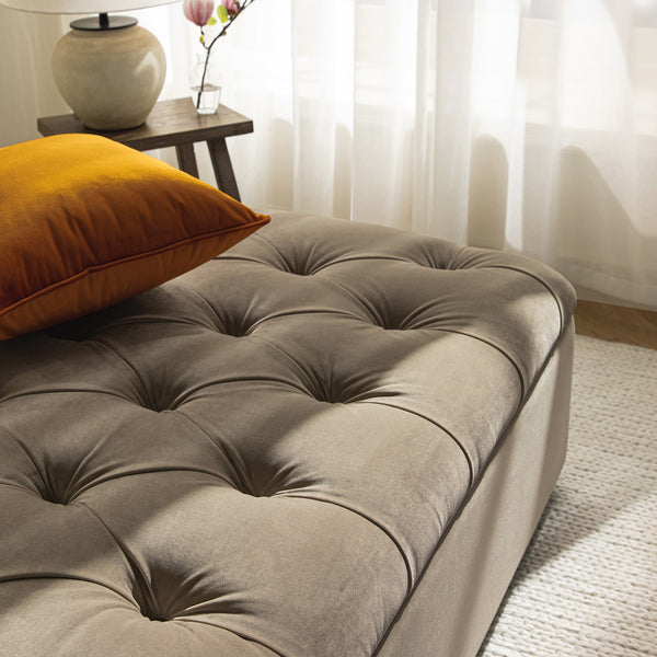 Portland Full size Buttoned Fold-Out Bed in Ottoman, Mink Velvet