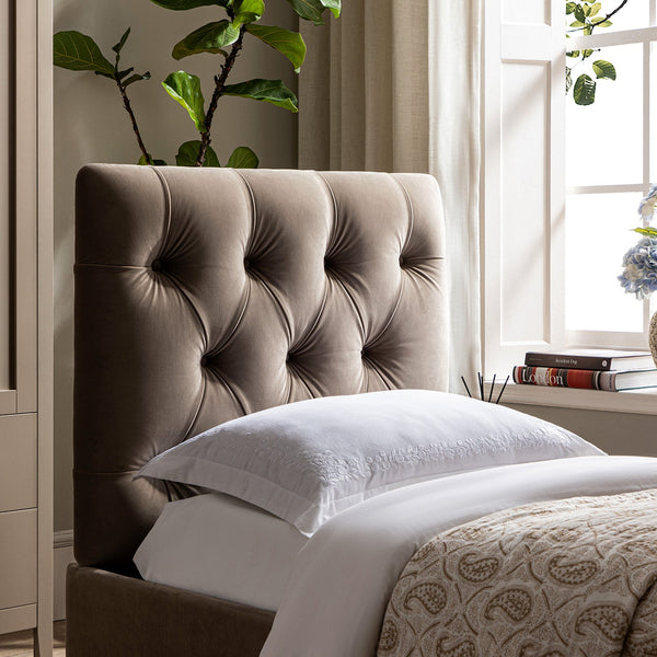 Portland Twin Buttoned Fold-Out Bed in Ottoman, Mink Velvet